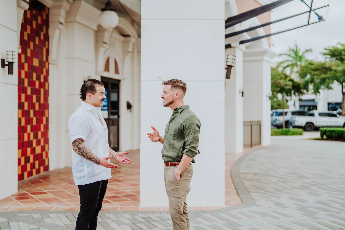 Crown Chiropractic doctors talking outside their Fort Myers, Florida practice